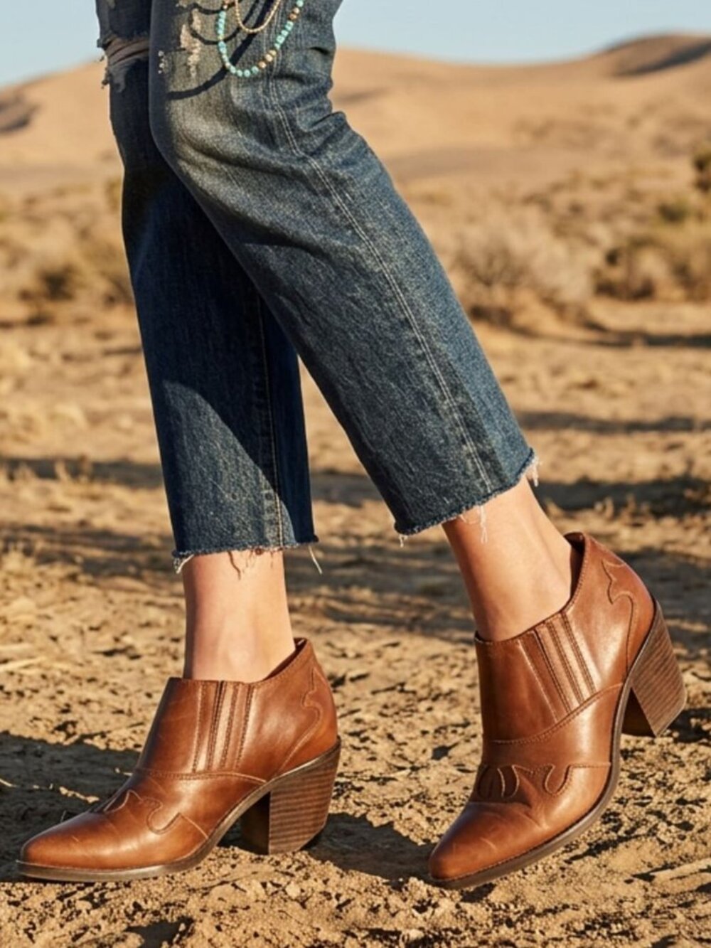 Vintage Cowboy Boots 90s Southwestern Brown Leather Western Ankle Booties Sz 6.5